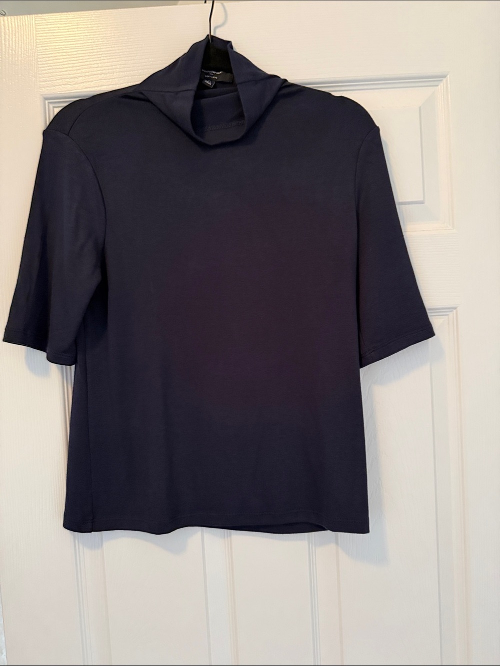 Banana Republic Navy Short-Sleeve Mock Neck Top